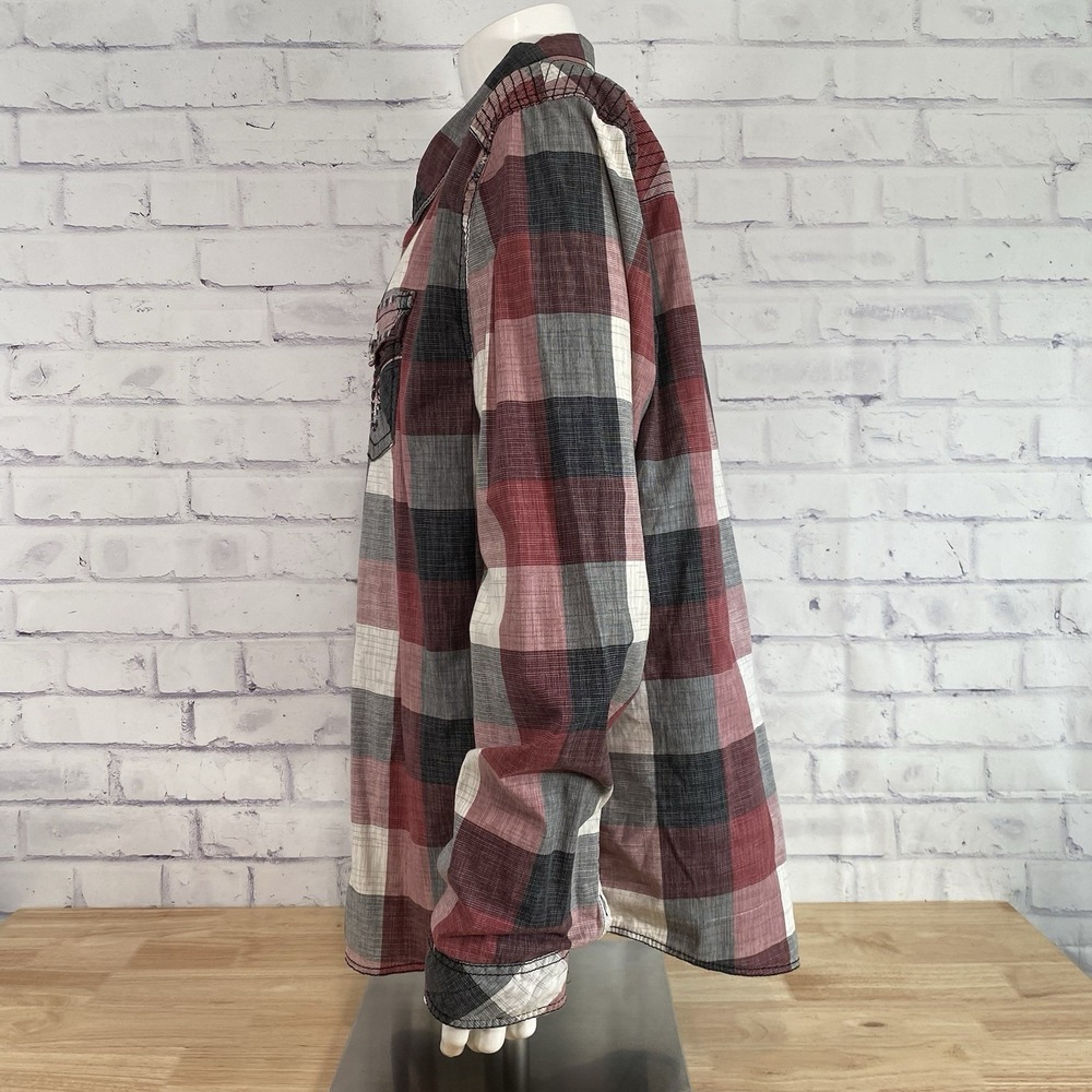 Rock Revival Shirt Men's Size 3XL SLIM Long Sleeve Pearl Snap Plaid Embroidered - Picture 7 of 16
